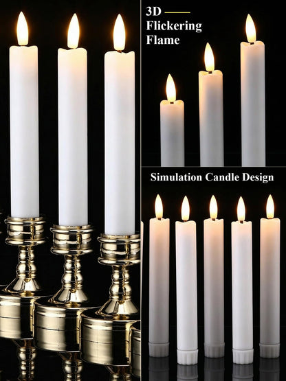 Funtery 24 Pieces 6.5" Flameless LED Taper Candles with Remote Timer Battery Operated Candles Bulk Short LED Candlestick Flickering for Graduation Father's Day Wedding Party Decor(White,Elegant Style)