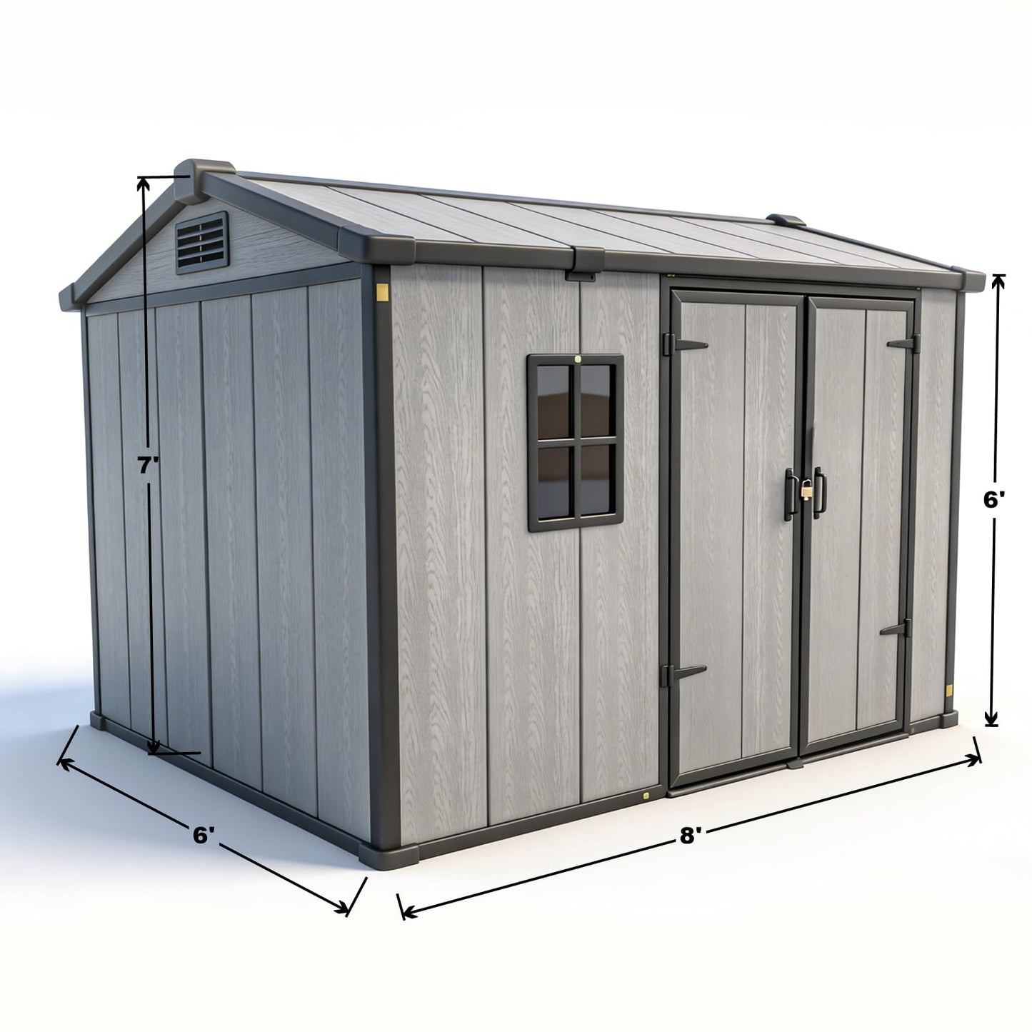 Outdoor Storage Shed, 6x8 FT, Tool Storage Shed with Floor for Patio, Backyard, Garden Tools and Bike, Light Gray