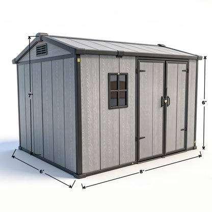 Outdoor Storage Shed, 6x8 FT, Tool Storage Shed with Floor for Patio, Backyard, Garden Tools and Bike, Light Gray