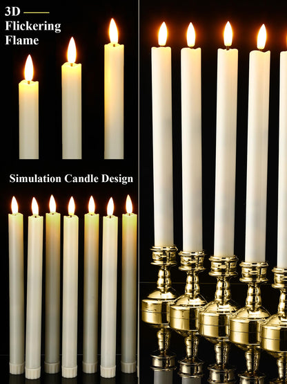 VIHOSE 24 Pcs Flameless Taper Candles with Holders Remote Timer Battery Operated Candles Bulk LED Candlesticks Flickering for Valentines Wedding Home Window Carnival Party Decor(Gold,Elegant Style)