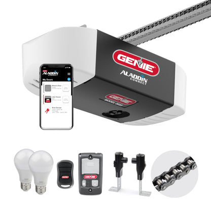 Genie Smart Garage Door Opener with WiFi - Chain Drive with LED Lighting - Works with Alexa, Google Assistant, SmartThings - Includes Remote, Sensors - Model Chain Glide Connect - Black
