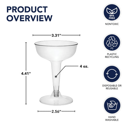 Party Essentials Disposable Hard Plastic Two Piece 4 oz. Toasting Cocktail Cups, 50-Count, Clear Champagne Glasses