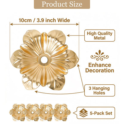 5 Pcs Metal Flower Candle Holder Leaves, 4.3 Inch Metal Candle Stand Accessories with 3 Hanging Holes for Crystal Pendants, Suitable for Candlesticks and Candelabra (Gold, 3.9"-5pcs)