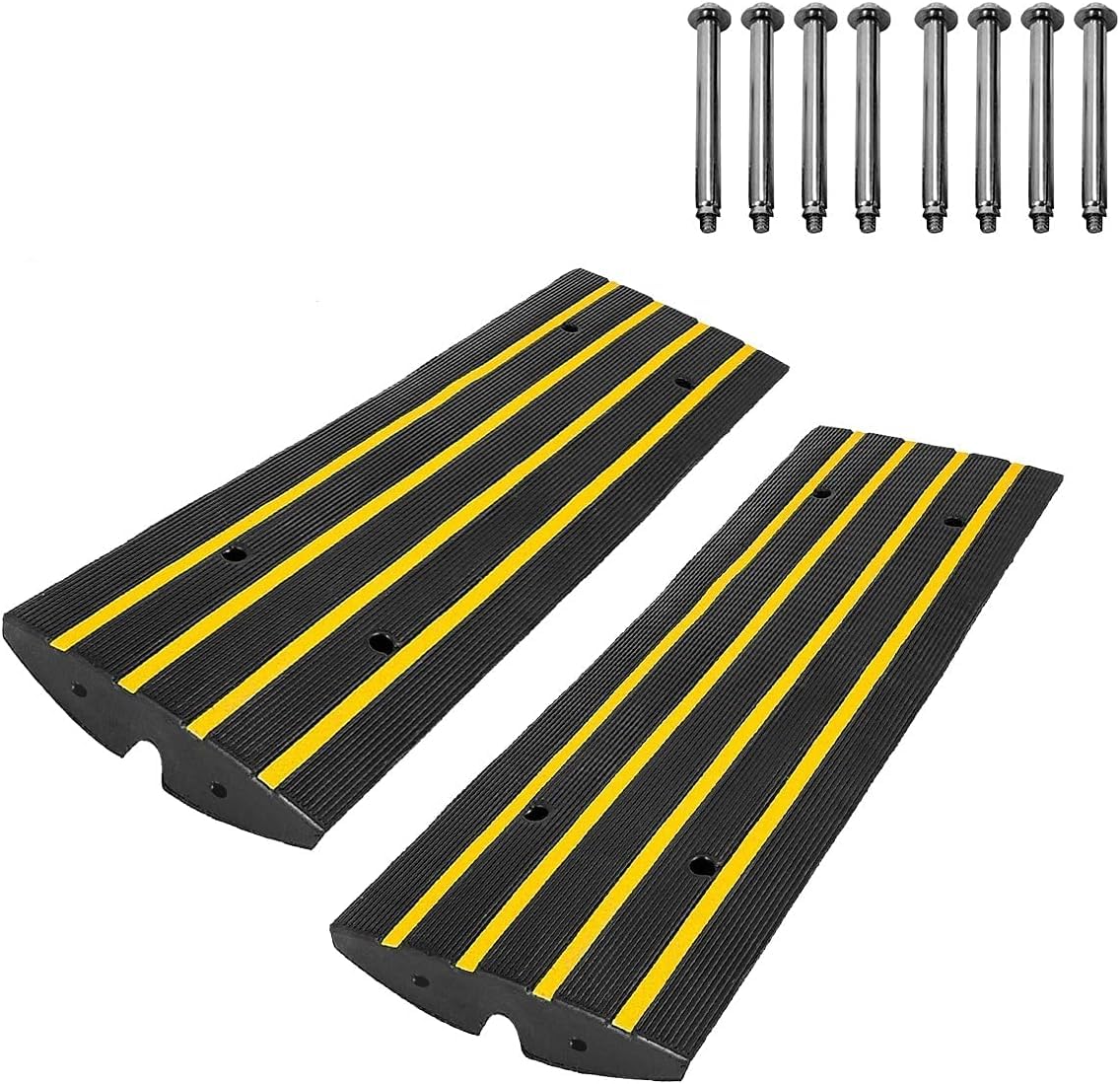 48" Driveway Ramp 2 Pack Heavy Duty Rubber Curb Ramps for Cars SUVs Trucks, Low Profile with Water Drainage, Garage Sidewalk Transition Solution