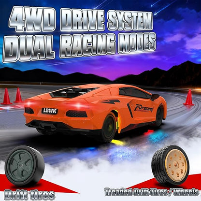 RC Drift Car 1/43 Mini RC Drift Car with Gyro 2.4GHz Full Proportional Control 20KM/H 4WD High Speed Remote Control Alloy LED Lights &amp Drift Tires Toys Gift for Adults Boys and Girls