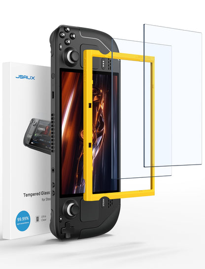 JSAUX 2-Pack Screen Protector for Steam Deck, Ultra HD Glass Protector 9H Hardness Easy to Install with Guiding Frame Scratch Resistant Tempered Glass for Steam Deck OLED, Come with Toolkits