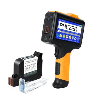 Phezer P19 Handheld Inkjet Printer for Any Surface, Portable 360° All-Round Coding Machine Print Height 2-12.7mm for Date/Time/Barcode/QR Code/Logo, with Cartridge(Anti-Slip Handle, Upgrade Version)