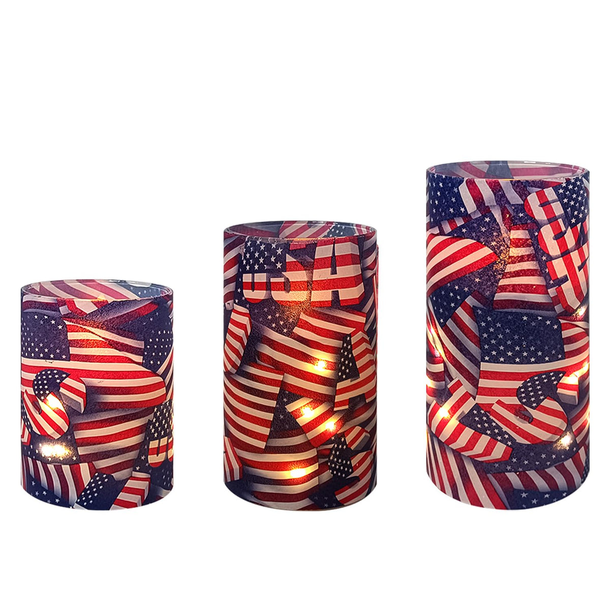 Independence Day Patriot Flickering Flameless Candles US Flag, Embedded Star String Lights, Battery Operated Acrylic LED Pillar Candles with 11-Key Remote and Timer for Home Decoration, 3 Pack
