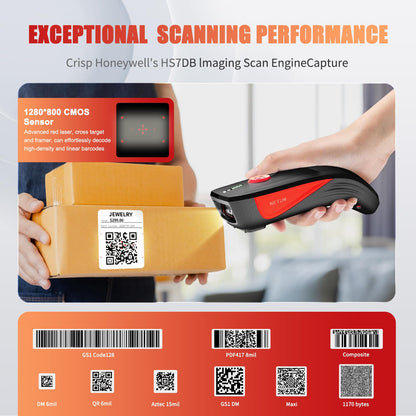 NETUM CS9000 Bluetooth QR Code Scanner– Upgraded Wireless Barcode Scanner with Honeywell's Scan Engine, Portable 2D Code Reader for Inventory Management for Tablets, Android, iOS, PC and POS Systems