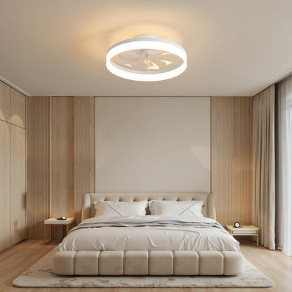 PUSU 15.8" Low Profile LED Ceiling Fans with Light, Reversible Flush Mount with Remote and 6 Winds Speeds Fan Lighting, 3 Colors Dimmable for Bedroom, Garage, Dinning Room, Kitchen (White)