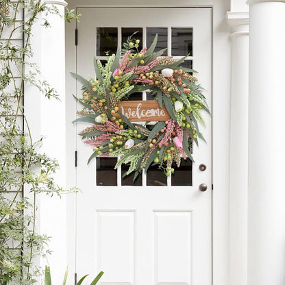 Wreaths for Front Door 20 Inch Spring Summer Tulip Wreath withTulip,Berries,Boxwood and Cattails Welcome Door Wreath, Porch, Window -Green Decor for Home, Farmhouse - Spring, Summer, Fall, All Seasons