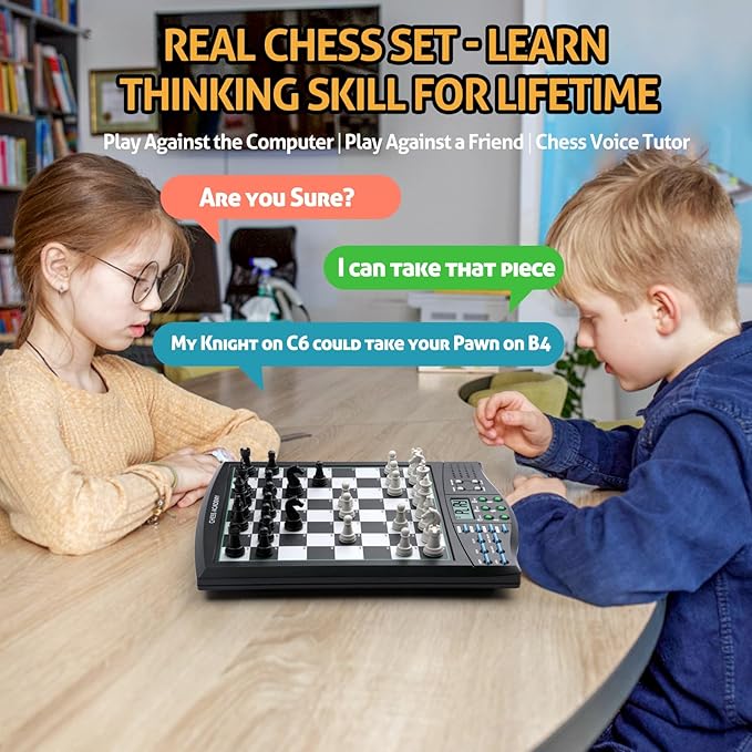 Talking Chess Academy with Voice Teaching System Electronic Chess Set with Strong Magnetic Pieces Electronic Chess Board with Rating ELO 2000 Smart Chess Board Great for Brain Training