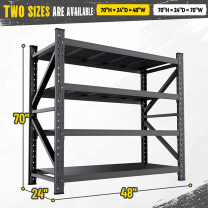 4 Tier Storage Shelves,Heavy Duty Garage Racks Shelving,7000LBS Metal Storage Shelves,Adjustable Utility Rack Shelf for Basement,Warehouse,Pantry,Factory,Garage Shelving (S-（48" W x 24" D x 70" H）)