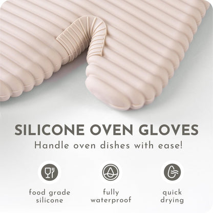 Extra Long Silicone Oven Mitts and Pot Holders Sets | Heat Resistant 500°F BPA-Free Food Grade Silicone Hot Pads & Kitchen Mittens | 4-Piece Set of Oven Gloves & Potholders for Kitchens.