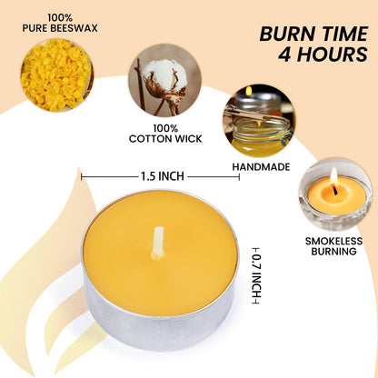100-Pack Pure Beeswax Tealight Candles in Aluminum Cups - 4-5 Hour Burn Time, Lead-Free Cotton Wick, Natural Unscented Candles