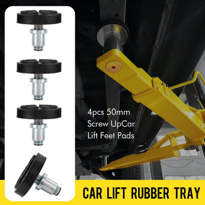 4-Pack 50mm Shaft Diameter Car Lift Round Tray Rubber Pads, Heavy-Duty Screw-Up Heightening Feet Plus High Leg Extension Pads for 2-Post Lifts, Adjustable Support Tray Set