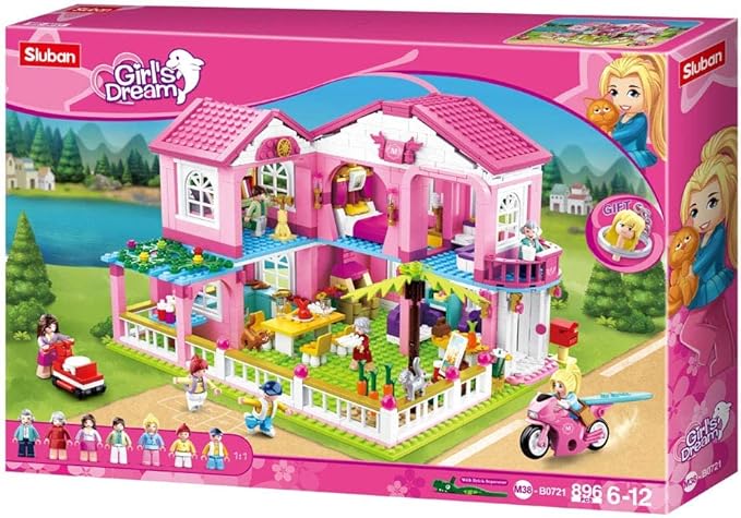 SlubanKids Girls Dream Villa Building Sets for Kids Colorful 3D 896 Pc Stackable Toys DIY Villa Building Creative Play Includes People DIY Design Building Kit Play Set Toys for Kids Aged 6-12