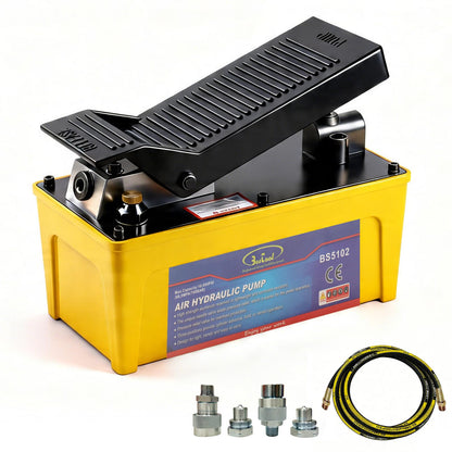 BESTOOL Air Hydraulic Pump, 10,000 PSI 1/2 Gal Reservoir, NPT 3/8" Oil Outlet, 2PCS Quick Connector, Foot Actuated Hydraulic Pump Air Treadle for Auto Body Frame Machines and Pulling Post, Yellow