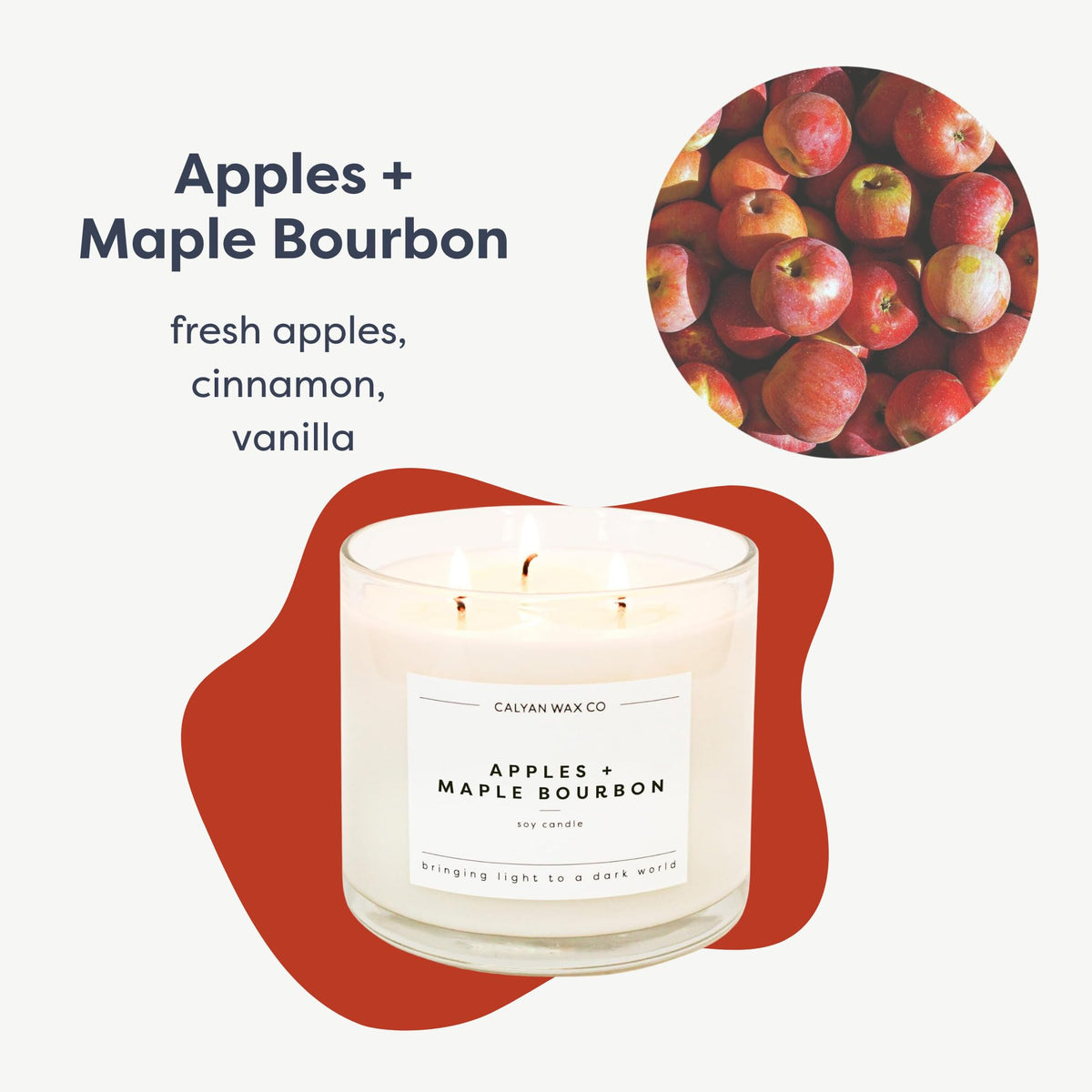 Calyan Wax Co. Apples & Maple Bourbon 3 Wick Scented Candle - 43 Hour Burn - Luxury 3 Wick Soy Candles - Clean Soy Wax Candles - Long Lasting Large Glass Jar Candle for Home - 14.9oz