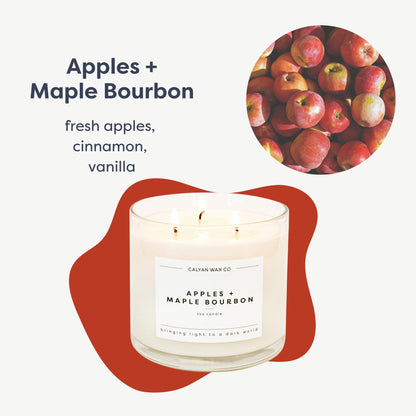 Calyan Wax Co. Apples & Maple Bourbon 3 Wick Scented Candle - 43 Hour Burn - Luxury 3 Wick Soy Candles - Clean Soy Wax Candles - Long Lasting Large Glass Jar Candle for Home - 14.9oz
