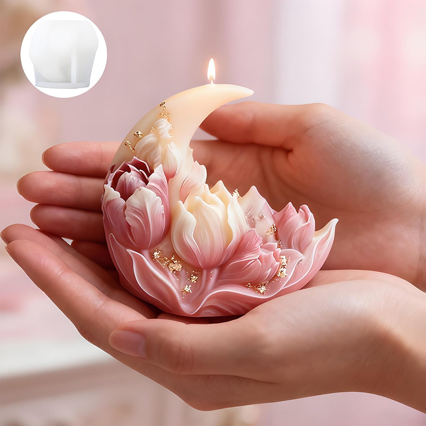 Wehous Moon Flower Candle Soap Mold, 3D Elegant Moon Tulip Silicone Molds for Epoxy Resin Concrete, Unique Floral Cake Chocolate Candle Soap Wax Clay Art Craft Mould DIY Wedding Party Decor