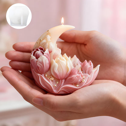 Wehous Moon Flower Candle Soap Mold, 3D Elegant Moon Tulip Silicone Molds for Epoxy Resin Concrete, Unique Floral Cake Chocolate Candle Soap Wax Clay Art Craft Mould DIY Wedding Party Decor