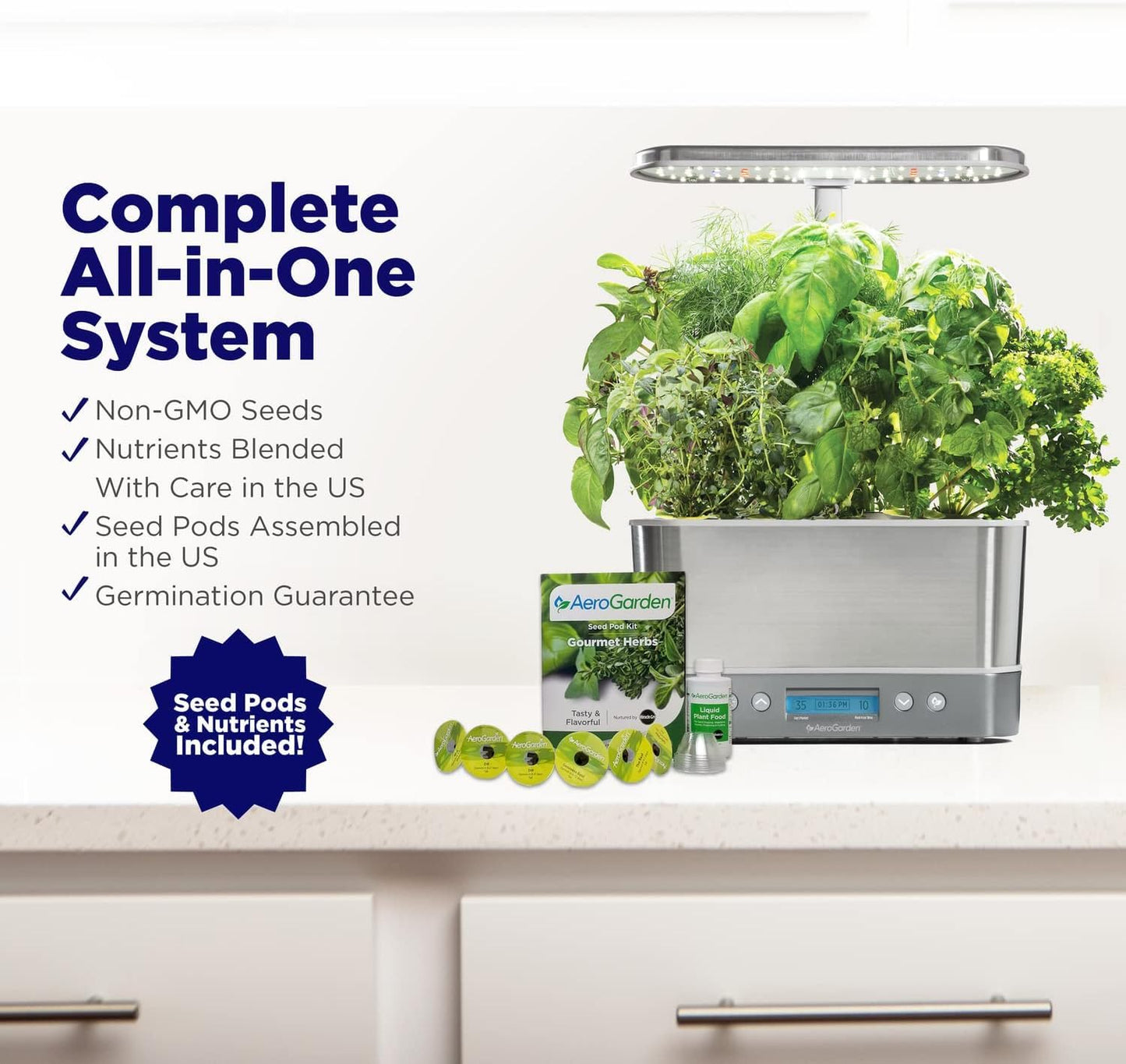 AeroGarden Harvest Elite Indoor Garden Hydroponic System with LED Grow Light and Seed Kit, Holds up to 6 Pods, Stainless Steel
