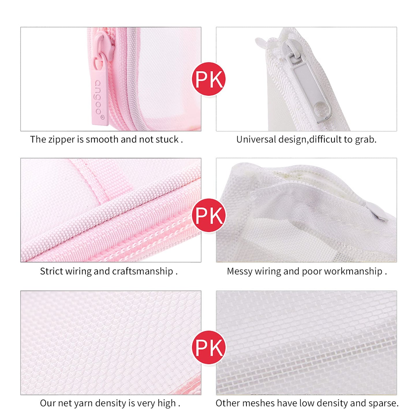 EASTHILL Grid Mesh Pen Pencil Case with Zipper Clear Makeup Color Pouch Cosmetics Bag Multi-Purpose Travel School Teen Girls and Boys Transparent Stationary Bag Office Organizer Box for Adluts(Pink)