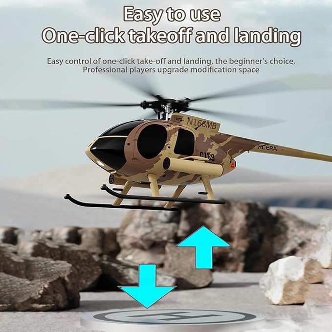 Remote Control Helicopter C189 MD500 RC Helicopter Model 1/28 Scale 4CH Single-Rotor Helicopters with 6-Axis Gyro and Brushless Motor 2.4GHz RC Aircraft for Adults 2 Batteries (Camouflage)
