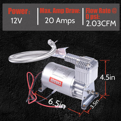 CNRAQR 150 PSI Air Compressor with 1.6 Gallon 200 PSI Air Tank Aluminum Air Compressor Onboard System 12V 1/4NPT for Train Truck Trailer Train Auto Air Lift Suspension Heavy Duty Air Horn Compressor