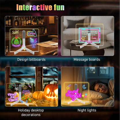 LED Note Board with Colors, Light Up Acrylic Message Board, Glowing Acrylic Dry Erase Board with Light, Led Drawing Board with Stand, 7 Markers (Medium 7.9 * 7.9 inches)