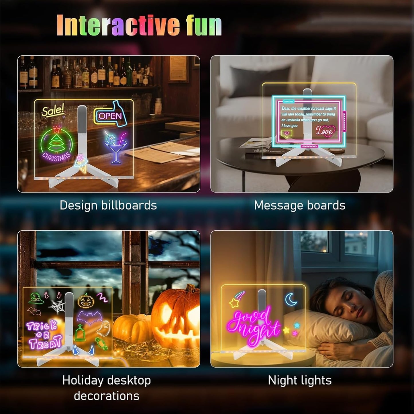 Niaoyun Led Note Board with Colors, Glowing Acrylic Dry Erase Board with Light, Light up Dry Erase Board Memo Message Board Note Glass Led Board (Large 11.8 * 7.9in)