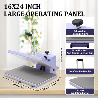 GarveeLife 16x24 in Heat Press Machine, Large Operating Panel T-Shirts Heat Press, Fast Heating, Digital Sublimation Printer High Pressure Heat Press Machine for Clothes Canvas Bags Pillows Placemats