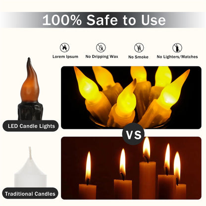 Gedengni Black Candlesticks Flameless Taper Candle, 4pcs Real Wax LED Tapered Candles Remote Dipped Candle 6inches Battery Chandelier for Enchanting Weddings Harry Potter Inspired Vigils,B