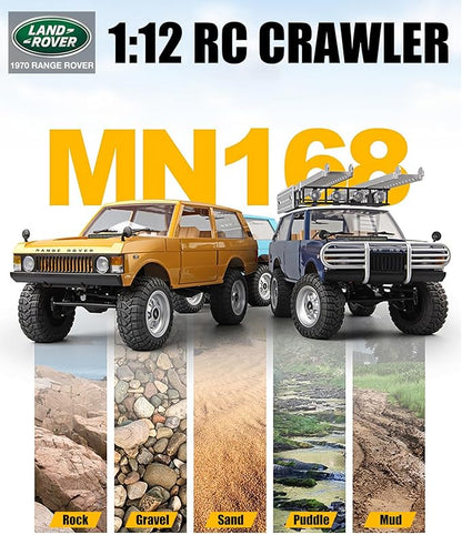MN-168 1/12 RC Crawler Ranger Rover 1970 RC Truck 4x4 Off Road Car 2.4GHz RC Rock Climber Vehicles with 7.4V 1200mAh Battery RTR for Adults (Blue)