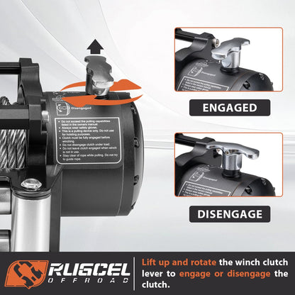 RUGCEL 12000lb Waterproof Electric Winch – 12V Steel Rope (85ft) with Roller Fairlead, IP67 Rated, 2 Infrared Remotes + Wired Handle, for Truck & Wrangler