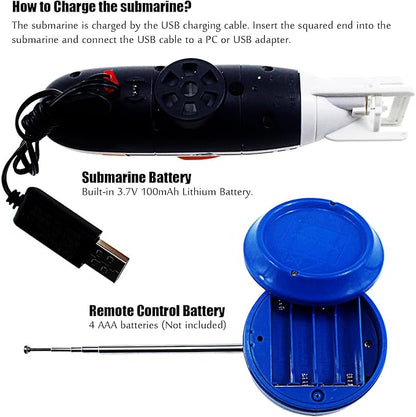 Tipmant RC Submarine Toy Remote Control Boat Underwater Diving Waterproof for Fish Water Tank Kids Birthday Gift (White)