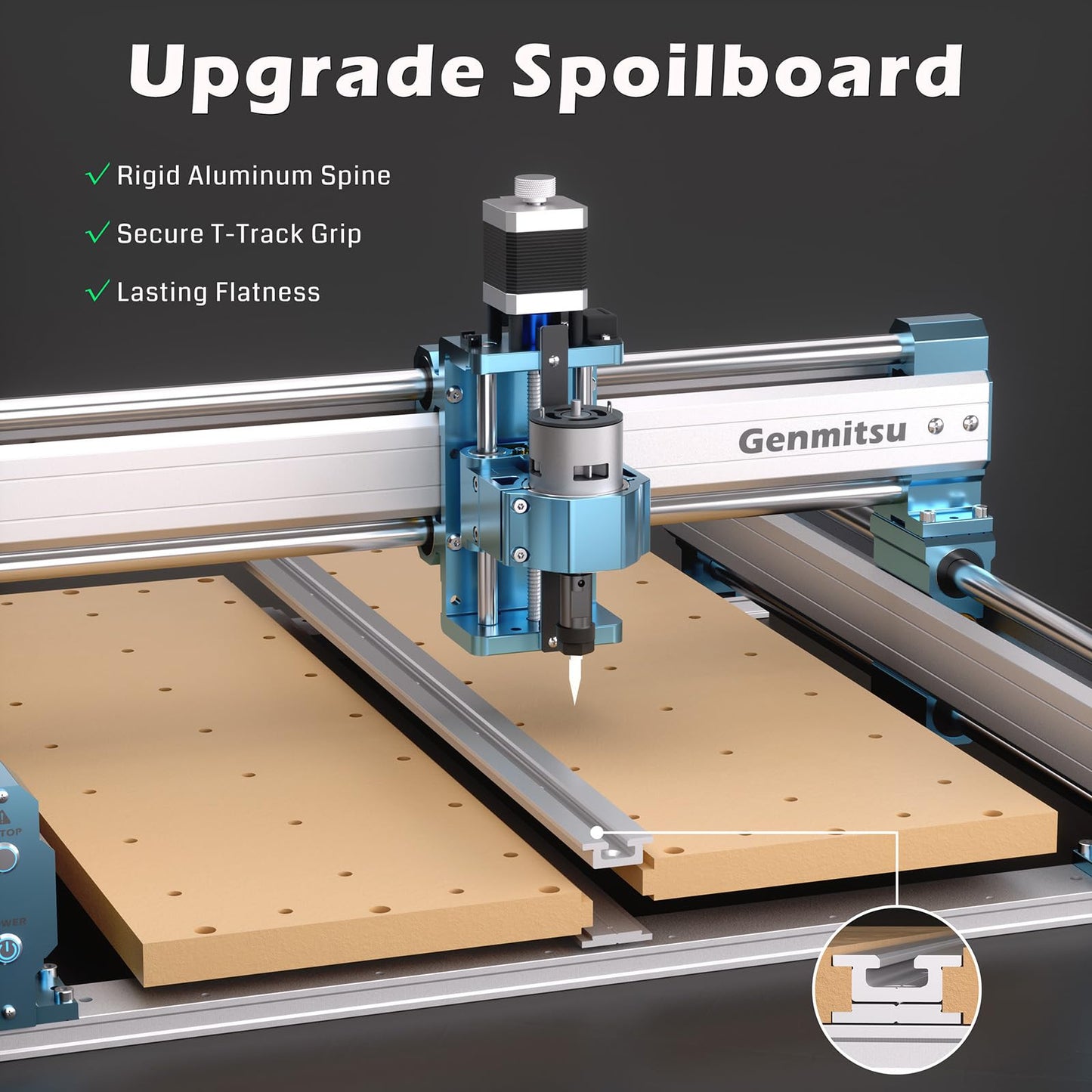 Genmitsu CNC Router Machine 4040-PRO + Y-axis Extension to 4060 Kit + 2pcs Threaded Inserts 2060 MDF Spoilboard