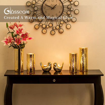 Glasseam Glass Cylinder Gold Candle Holder, Set of 12 Hurricane Candle Holders for Pillar Candles, Modern Mercury Floating Candle Holders for Table Centerpiece Wedding Living Room Home Decor