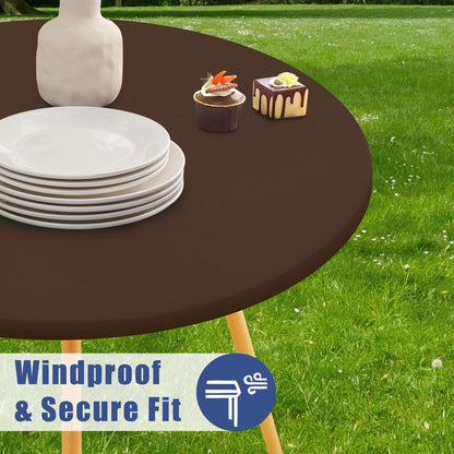 Moosfor Round Spandex Tablecloth, Elastic Fitted Waterproof Tablecloths for 57"-68" Tables, Stretch Washable Picnic Table Cover for Camping, Dining, Indoor and Outdoor, Coffee