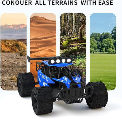Remote Control Car Monster Truck Toys 1:16 Scale RC Car For Boys 2.4GHz High Speed 20 km/h With LED HeadlightsRechargeable RC Cars Gifts for Boys 4-7 8-12 Christmas Beginner Kids 6-12+(Blue)