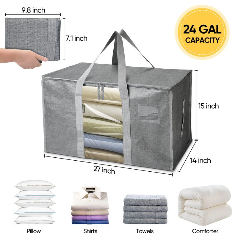 BALEINE 8-Pack Oversized Moving Bags with Reinforced Handles, Heavy-Duty Storage Tote Moving Supplies for Packaging, Camping (Gray w/Window, 8-Pack)