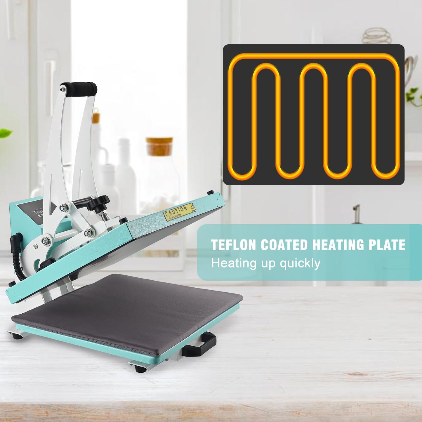 ColorSub 15x15 Heat Press for T-Shirt with Slide Out Drawer, Sublimation Heat Press Machine, Teal