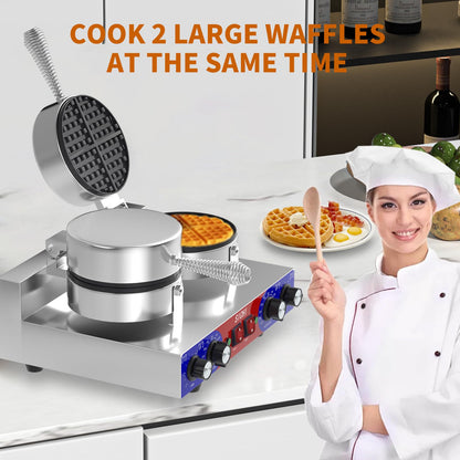HTTSICHI Waffle Maker - Commercial Waffle Iron w/Two Non-stick 7 in Baking Pans, 550 ℉ Temperature and Timers, 2400W Dual Waffle Machine for Double Baking, Stainless Steel Waffle Maker for Restaurant