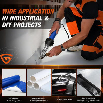Hot Air Gun PVC Heat Gun Hand Held Plastic Welder heating gun 110V 1600W, Vinyl Welding Handheld Plastic Hot Air Heat Gun Welding Torch with Various Rollers & Stainless Steel Nozzles
