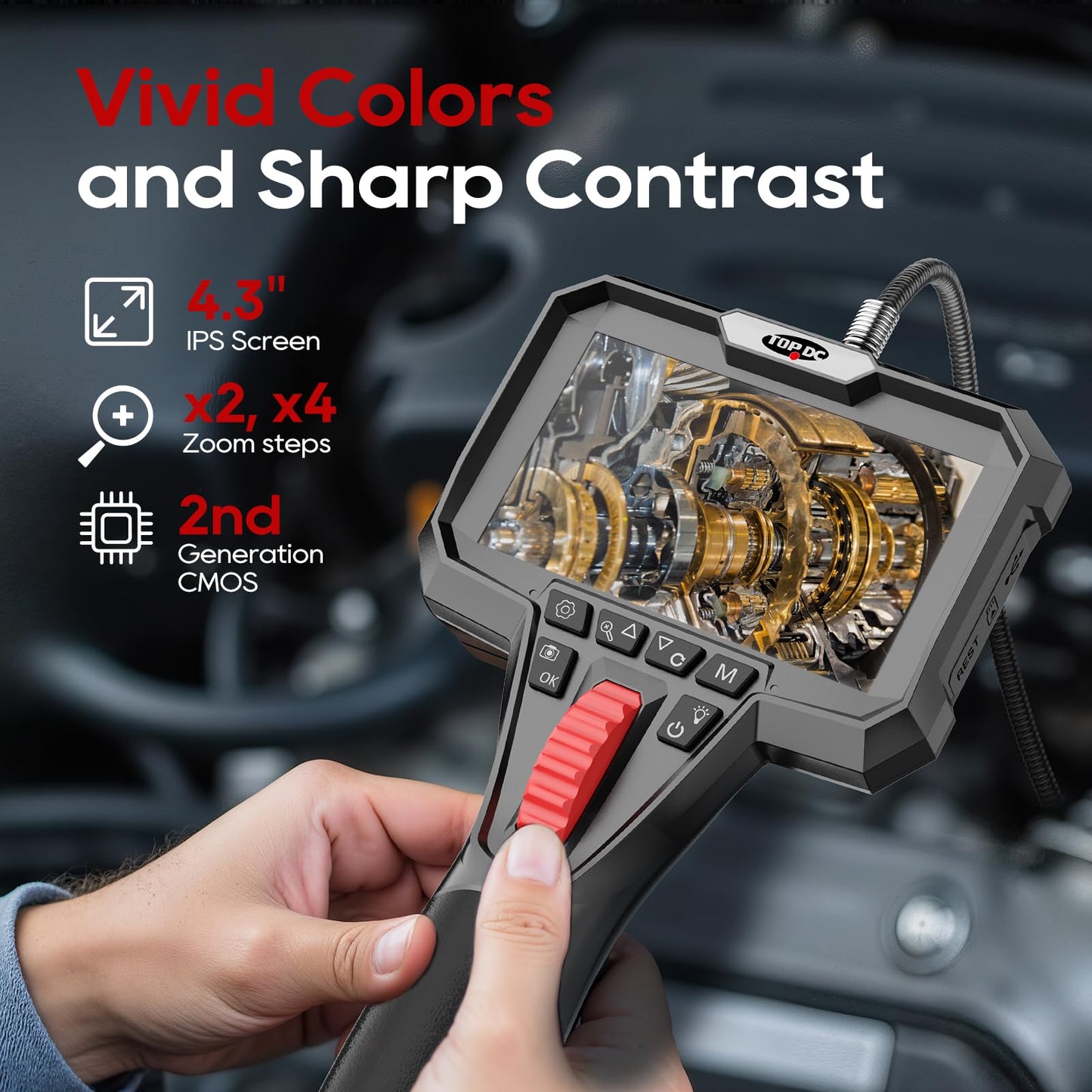 TOPDC Two-Way Articulating Borescope Camera with Light, Industrial Endoscope with 0.24in Articulating Snake Camera, 1920P HD Video Inspection Scope for Automotive & Aircraft Mechanics, 6.5ft