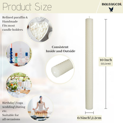 Unscented Texture Taper Candle 10 Inch Milk White Twisted Candlesticks Smokeless Long Candle Stick for Creative Gifts Holiday Dinner Decor 2 PCS