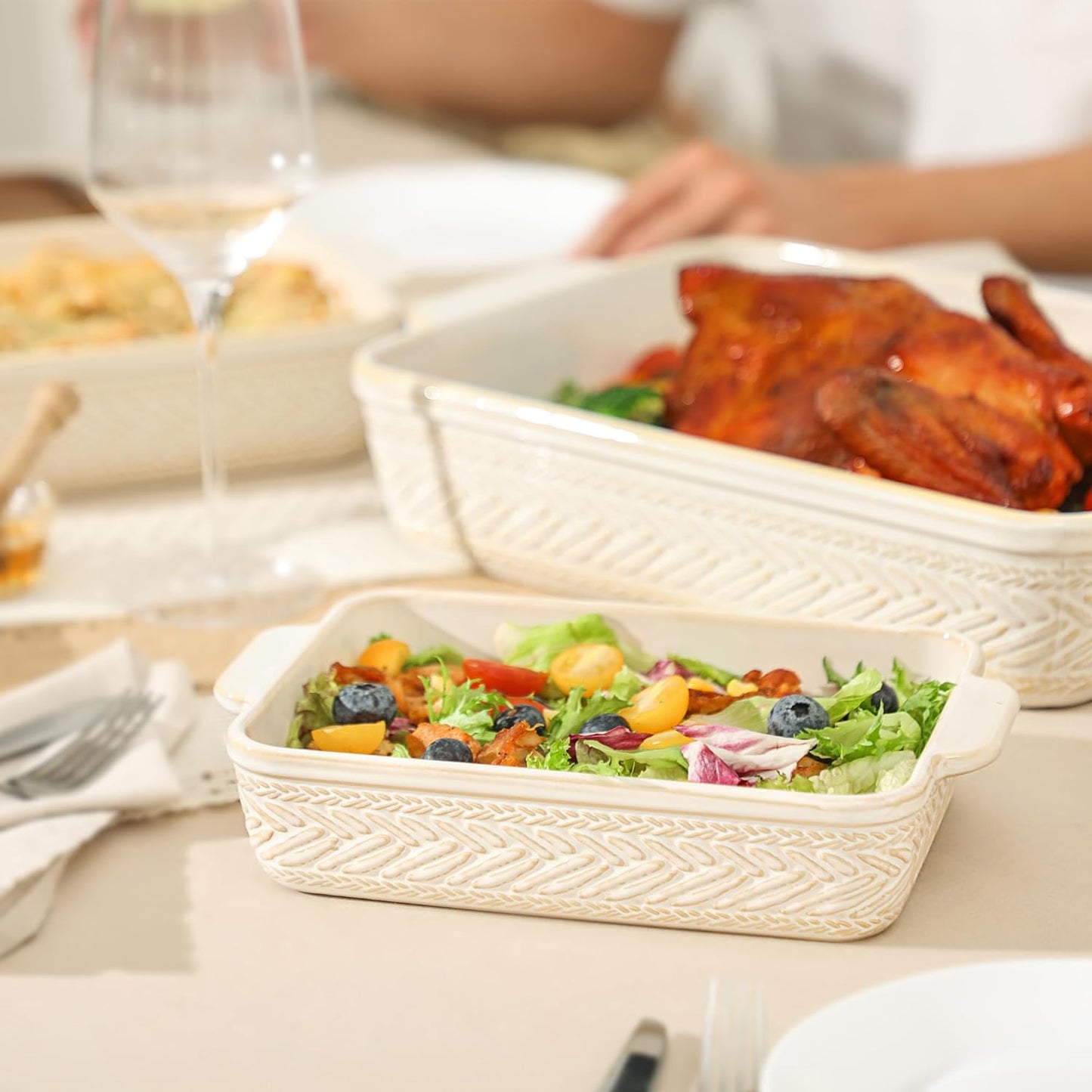 Regine Switzerland Casserole Dishes Set - Ceramic Baking Pans for Oven | 3 Rectangular Sizes (15.4''/12.3''/9.8'')