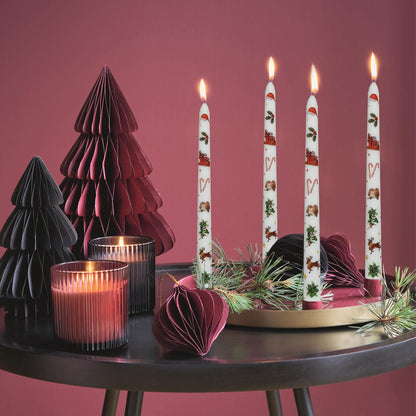 Floral Taper Candles 10 Inch Tall Unscented Handmade Christmas Deer Print Long Burning Elegant Candlesticks for Christmas Decor Gifts