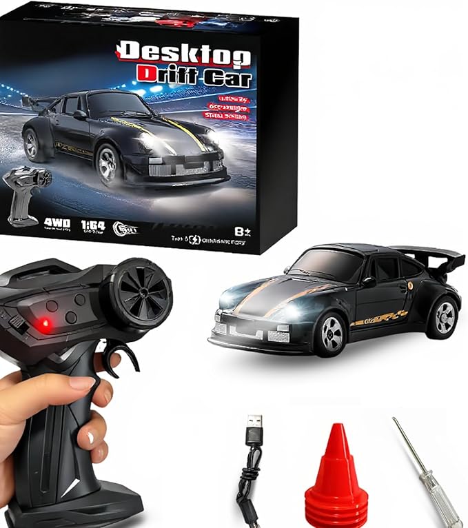 Mini RC Drift Car 1/64 RC Remote Control Car High Speed 2.4GHz Full Proportional RTR Micro Sports Racing Drift 4WD HobbyFast Race Vehicle with Lights Model Toys Gift for Kids Boys Adults